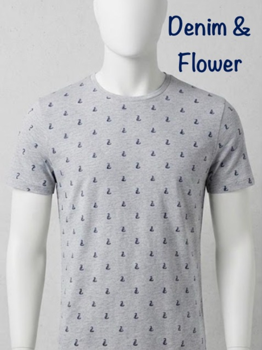 Denim & Flower Gray Short Sleeve Tee with Navy Microprint